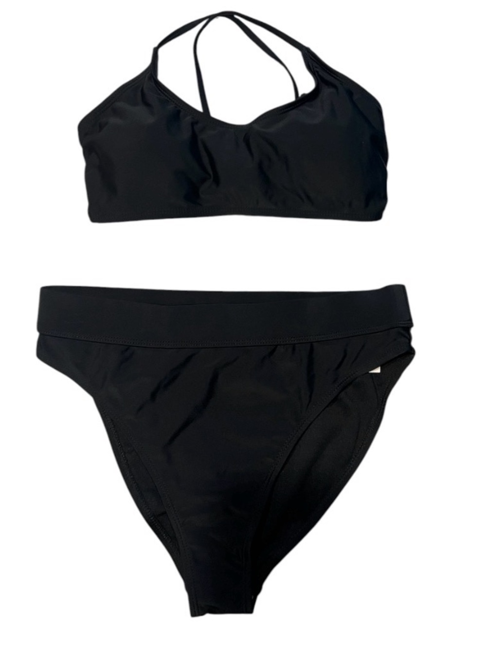 Women’s Black Strappy Bikini Set-Classic High Waist Two-Piece Swimwear NWT